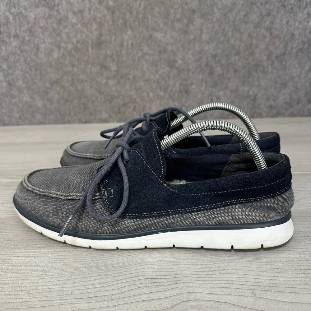 UGG Catton Boat Shoes Mens 8.5 Lined Navy Canvas Suede Moccasin Loafers